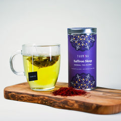 Tahmina Saffron Sleep Tea aroma close-up with lavender and chamomile notes.