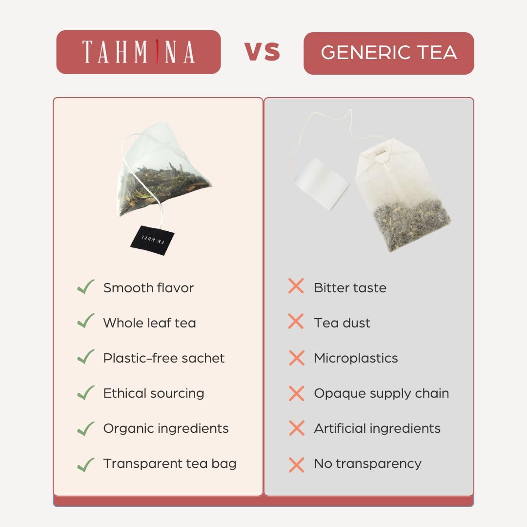 Tahmina Saffron Sleep Tea brew cup demonstrating a calming evening ritual.