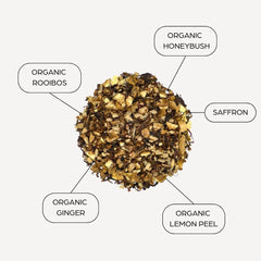 Tahmina tea cup steeping, inviting a warming caffeine-free ritual.