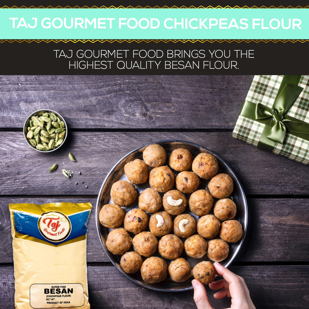 TAJ Besan flour used in multi-use recipes across cuisines.