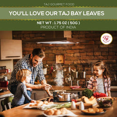 TAJ Gourmet Bay Leaves in cooking scene showcases rich, aromatic flavor infusion.