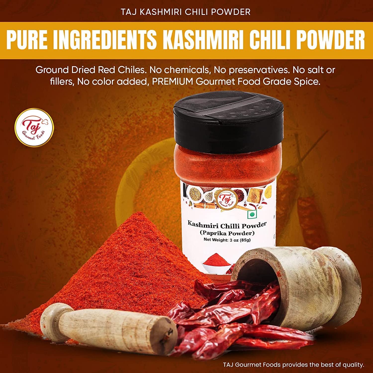 No color or salt added Kashmiri powder jar as premium spice