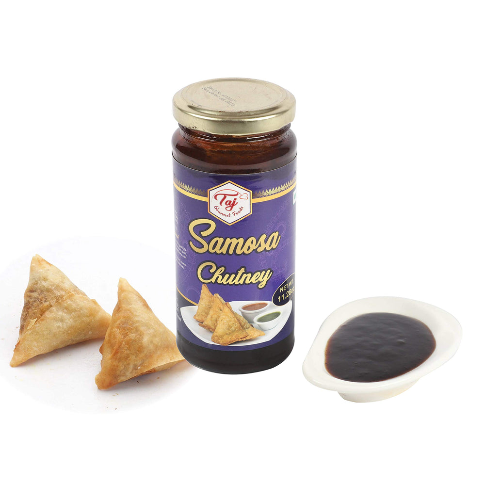 TAJ Gourmet Samosa Chutney ingredients-closeup reveals tamarind base and vegetables