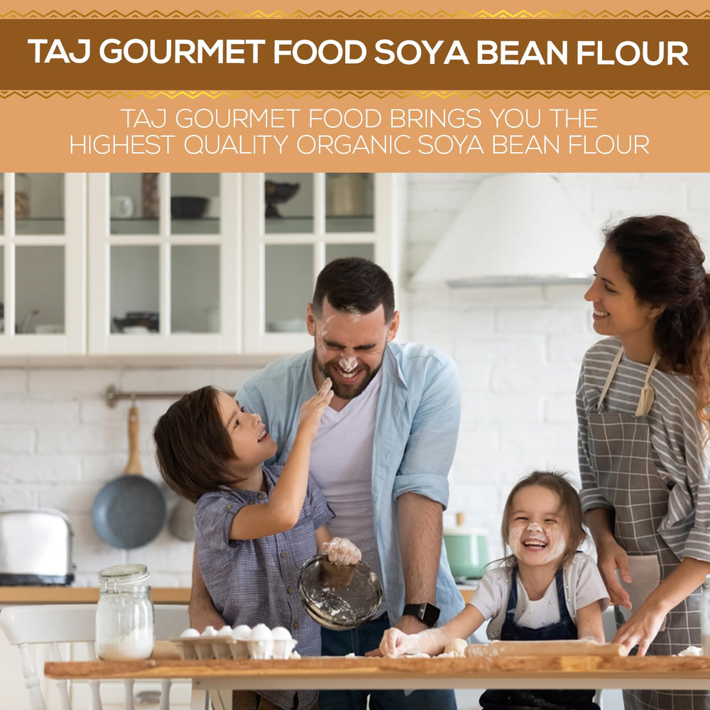 TAJ Gourmet Soya Bean Flour all-purpose usage—adds plant-based flour to recipes