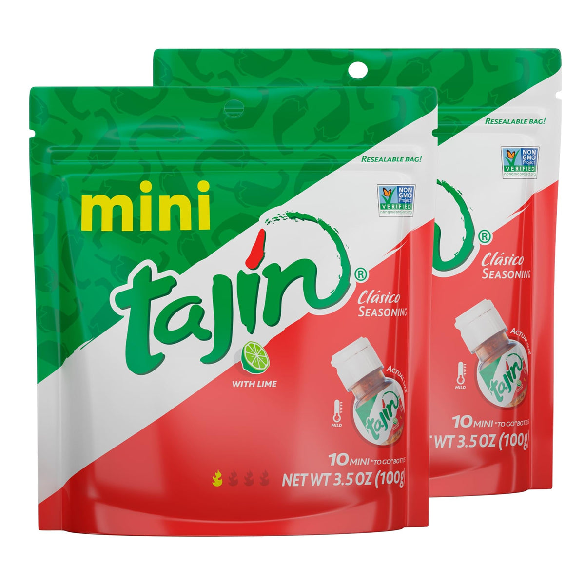 Tajin Clásico mini pouch with lime-chili dust on fresh limes