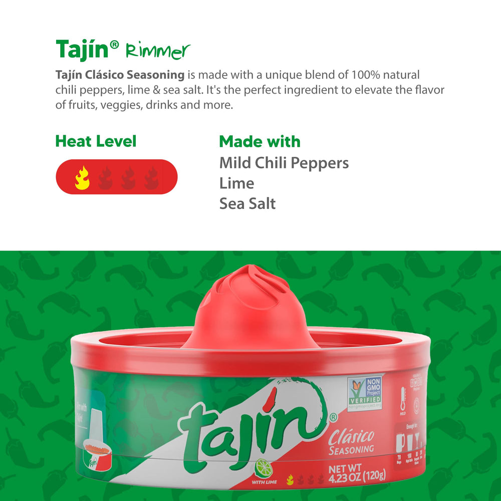 Tajin Clasico Chile Lime fruit dip suggests refreshing snack pairings.