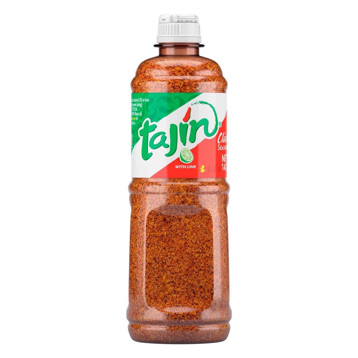 Tajín Clásico 14oz bottle with lime-chile flavor for fruits and vegetables