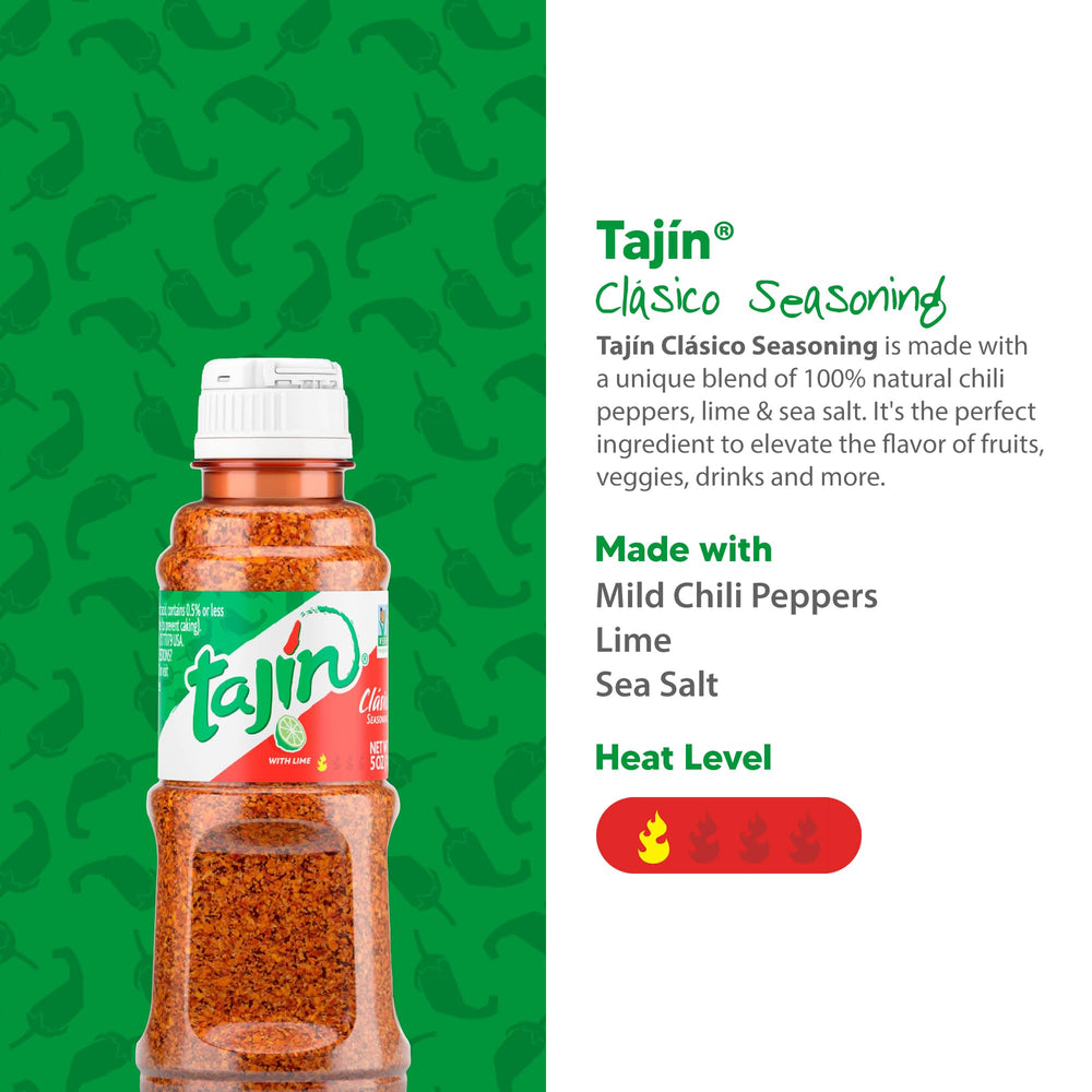 Tajin Clasico seasoning close-up emphasizes natural lime and chili notes