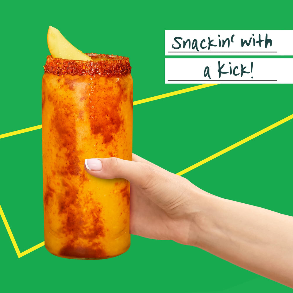 Tajin Clasico Chile Lime seasoning pour on rim demonstrates easy flavor enhancement.