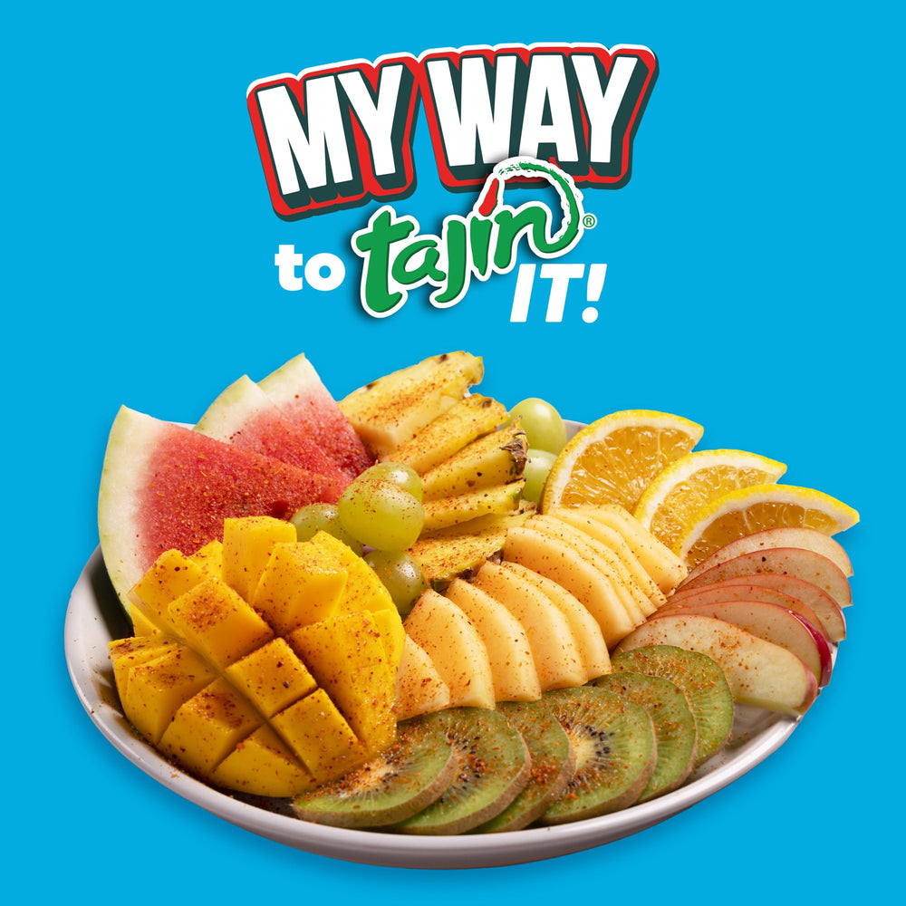 Tajin Clásico Reduced Sodium seafood seasoning enhances shrimp and fish dishes.