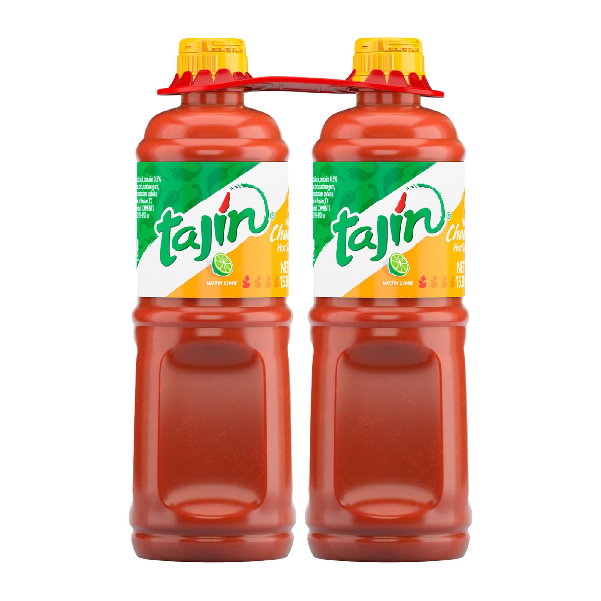 Tajin Fruity Chamoy Hot Sauce bottle displaying fruity, mildly spicy flavor for snacks
