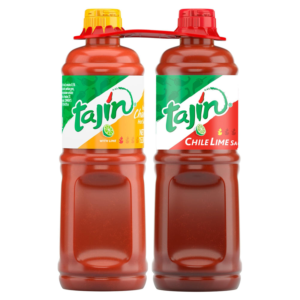 Tajin Fruity Chamoy sauce bottle adding fruity kick to snacks.