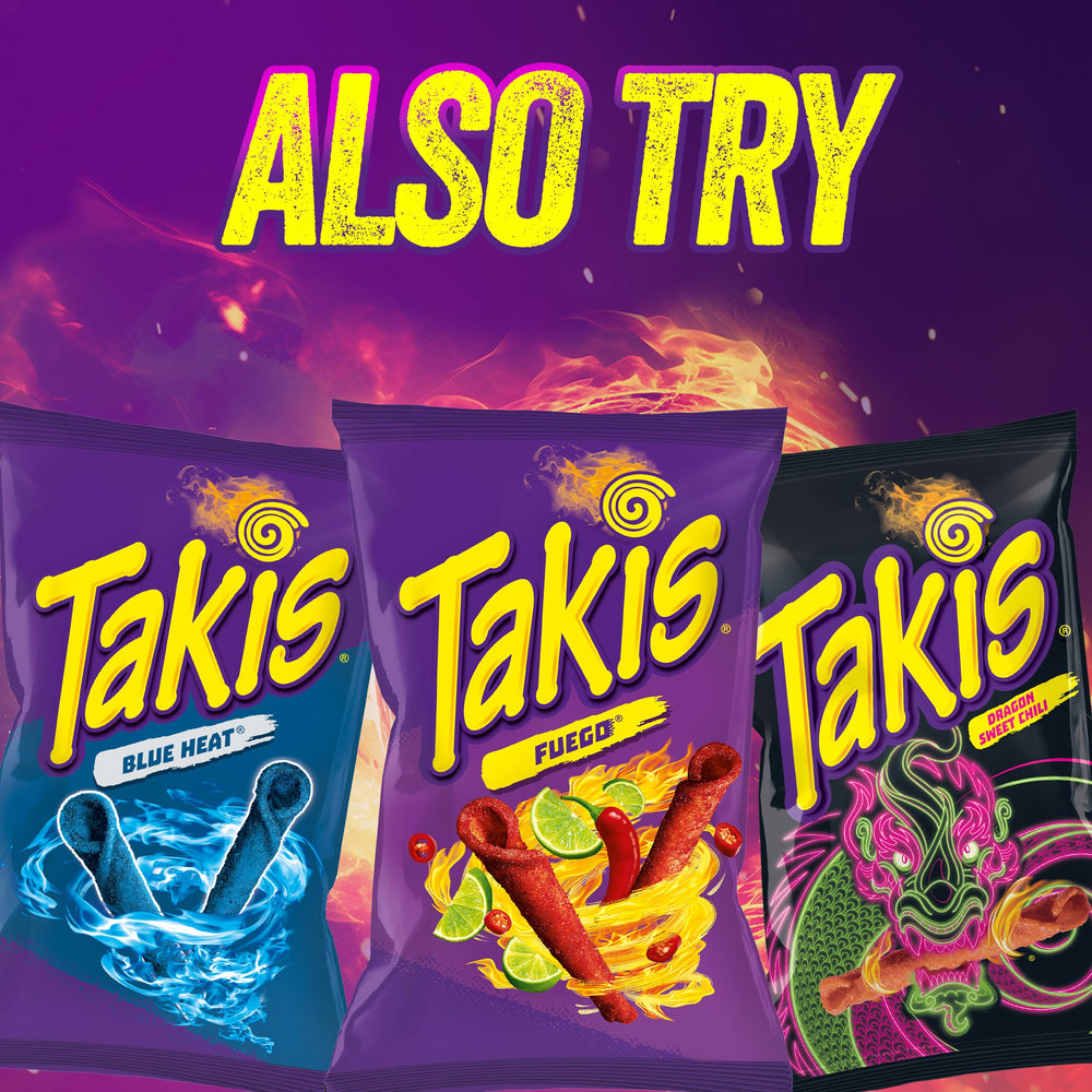 Open Takis pack reveals individually wrapped bags for easy transport.