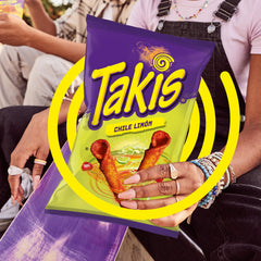 Open Takis bag pouring chips demonstrating convenience and ready-to-serve benefit