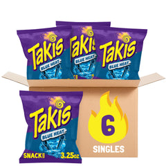 Takis Blue Heat bag on the counter ready for bold, on-the-go snacking.