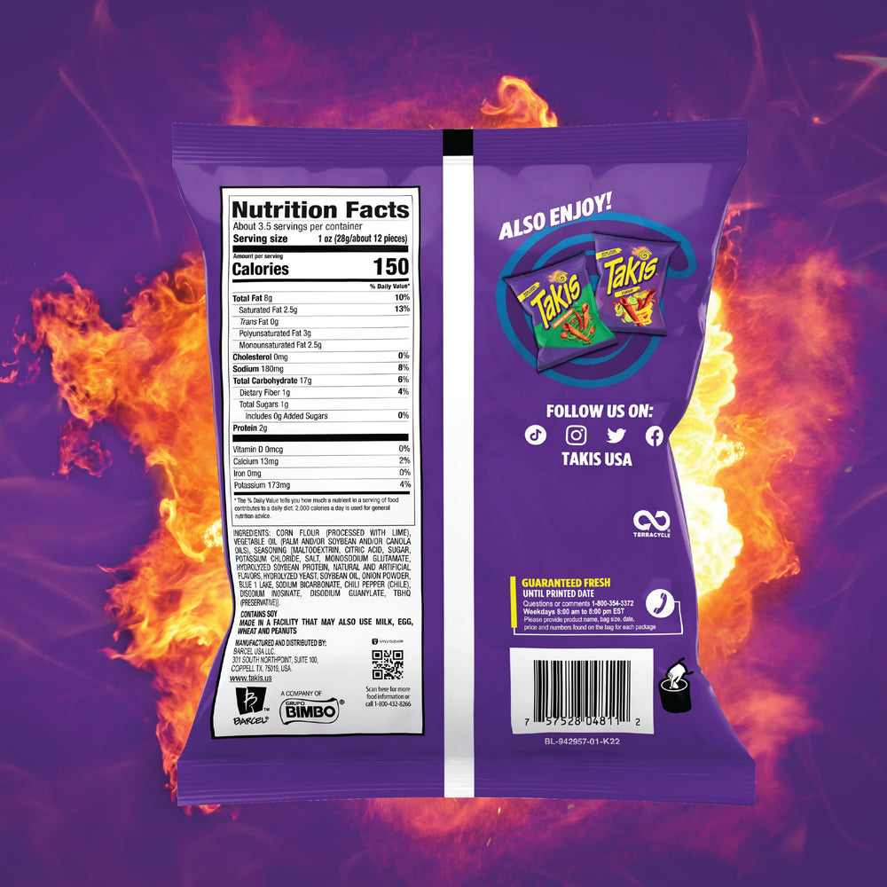 Takis Blue Heat chips closeup with fiery blue seasoning for fearless flavor.