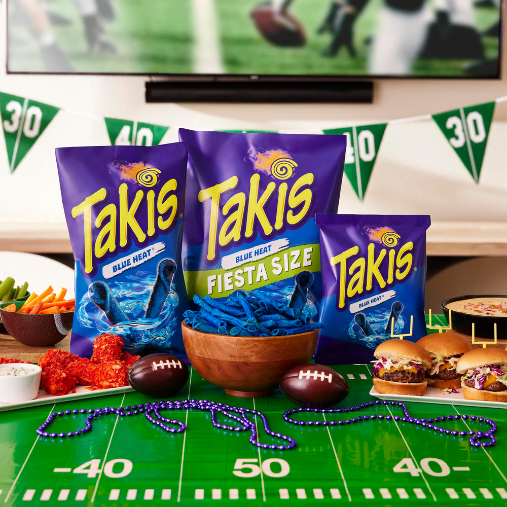 Takis Blue Heat close-up of blue seasoning that intensifies spicy flavor
