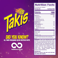 Takis Blue Heat Mini pack back, handy details for quick flavor selection.