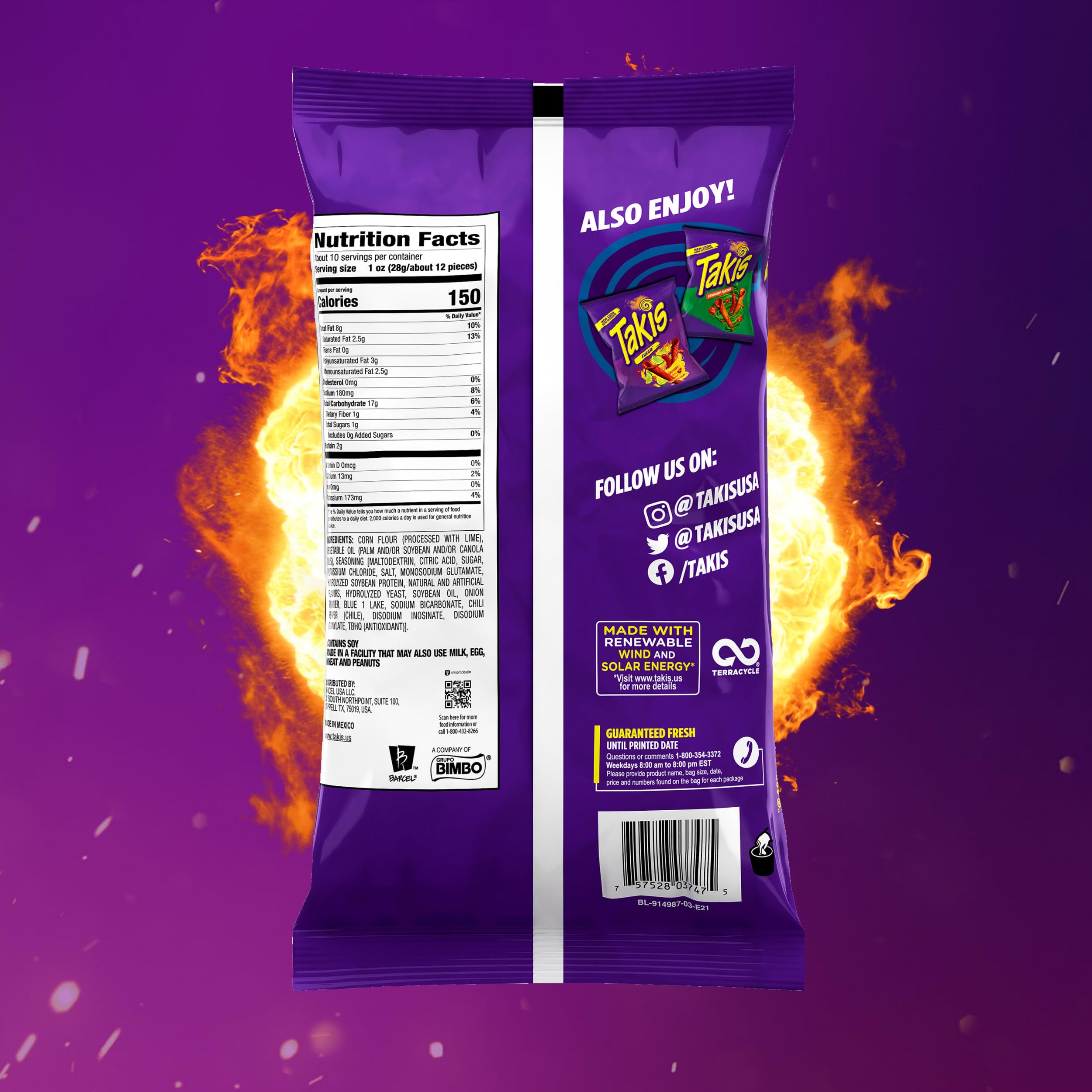 Takis Blue Heat box beside common items showing 14-bag bulk scale