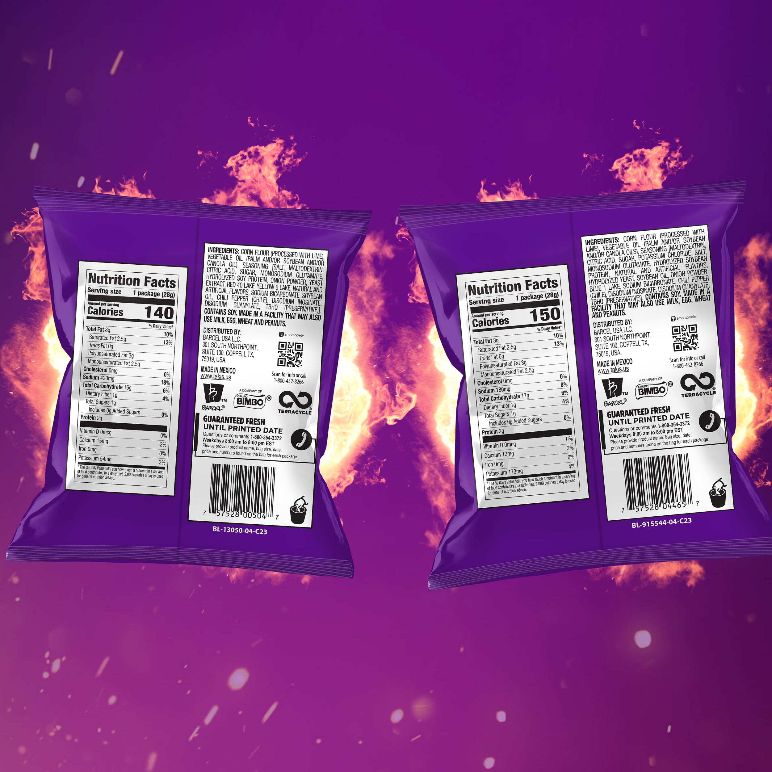 Takis Blue Heat rolls on display, intense flavor for spice lovers.