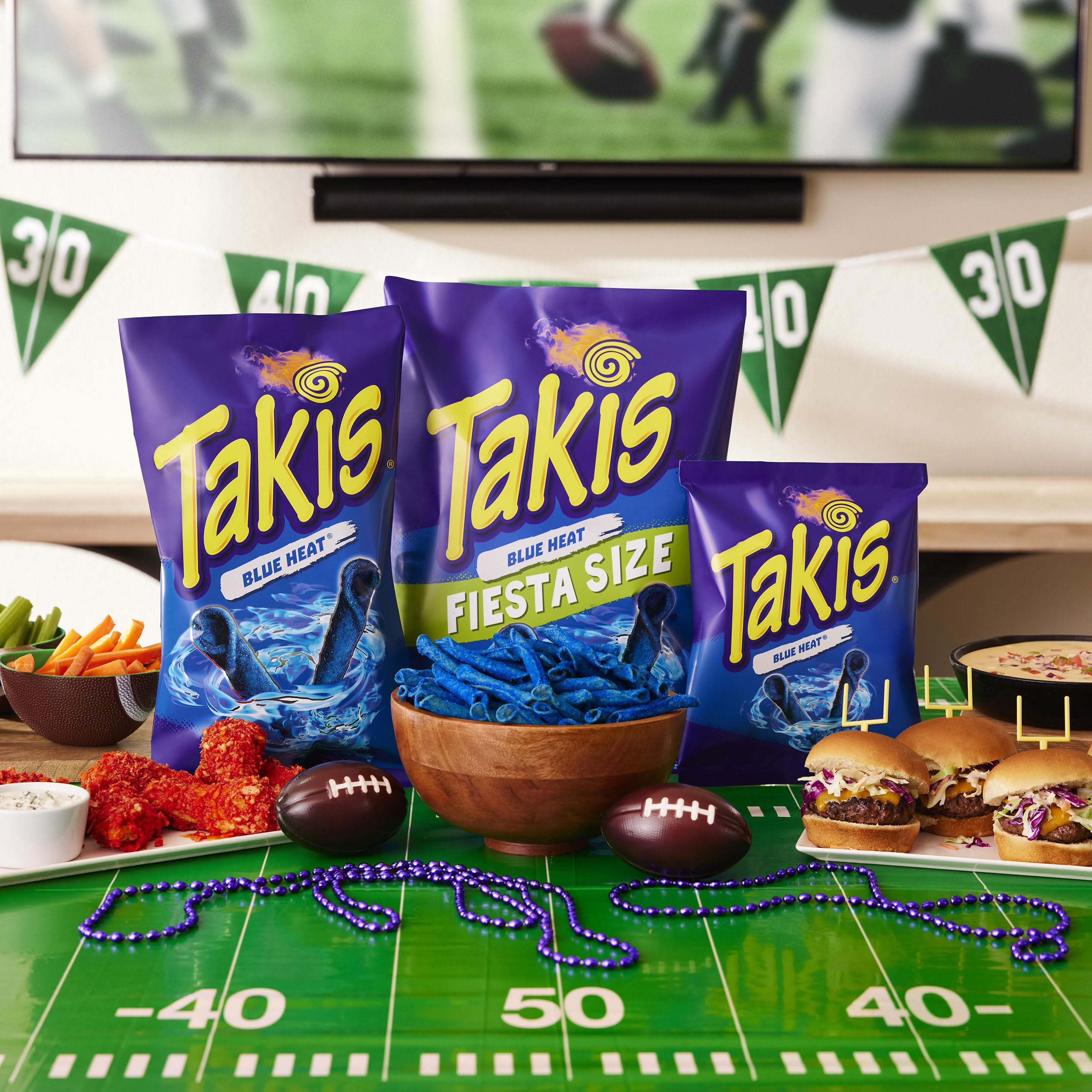 Takis Blue Heat serving bowl illustrating a crowd-pleasing snack.