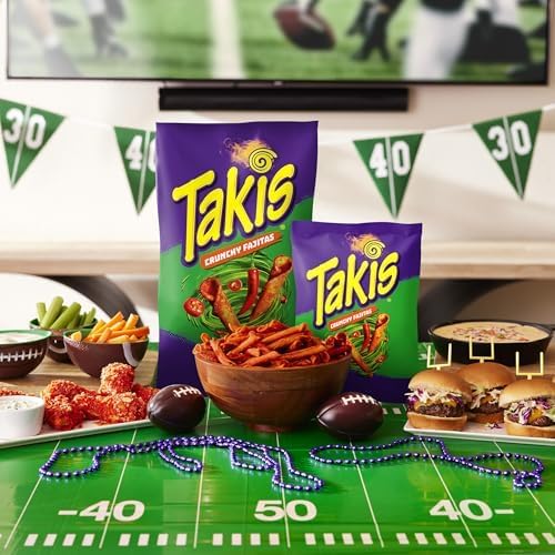 Takis Crunchy Fajitas dipped into salsa showing brand and sturdy scoop capability