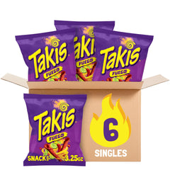 Takis Fuego bag open, bold crunchy rolled chips for on-the-go snacking.