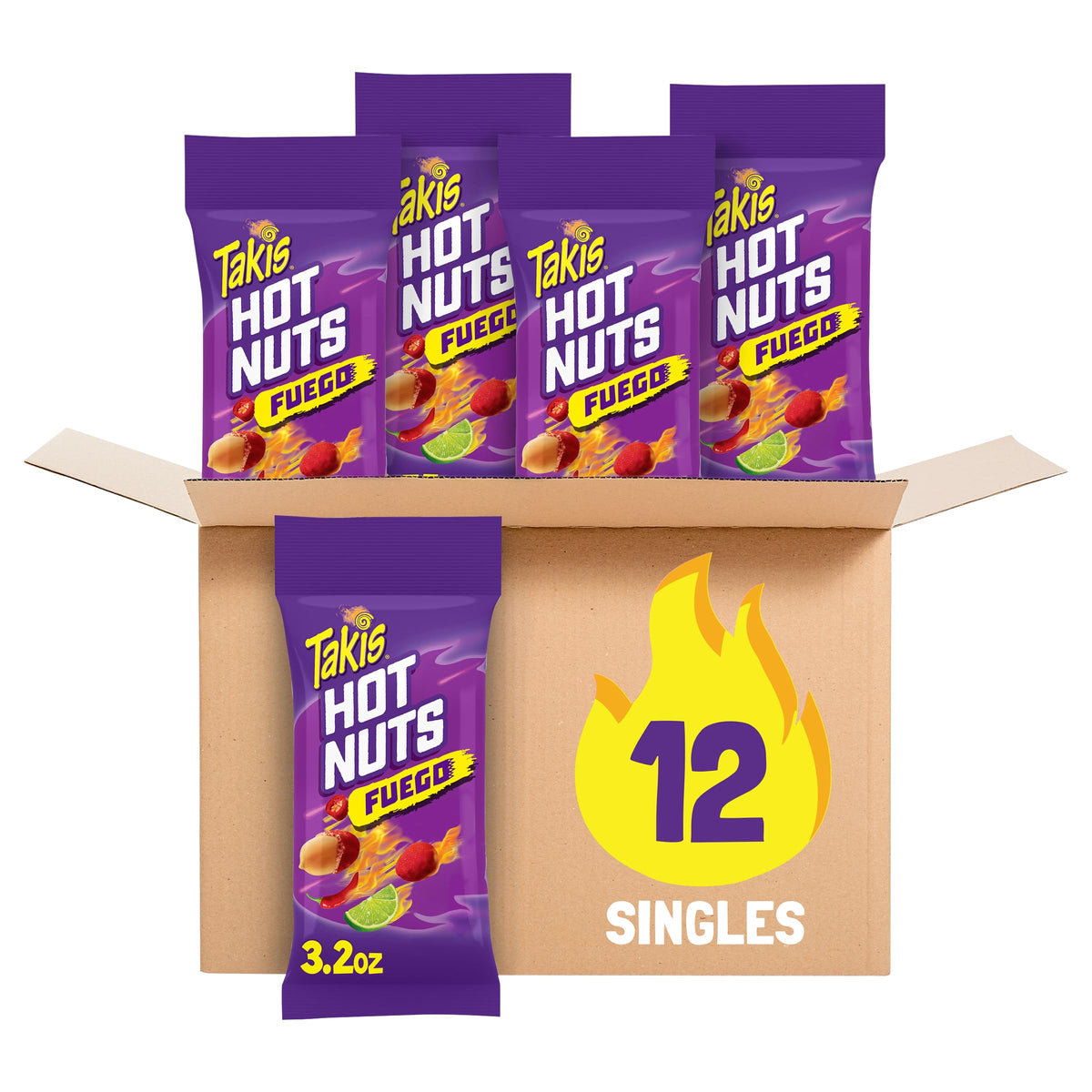 Takis Fuego Hot Nuts box front showcases portable flavor for busy days