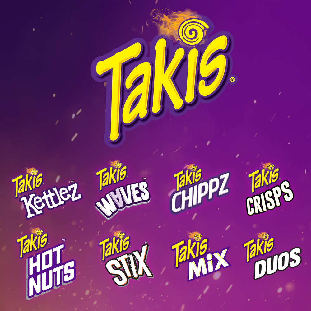Takis Fuego Kettlez on a picnic table during a roadtrip for adventurous snacking