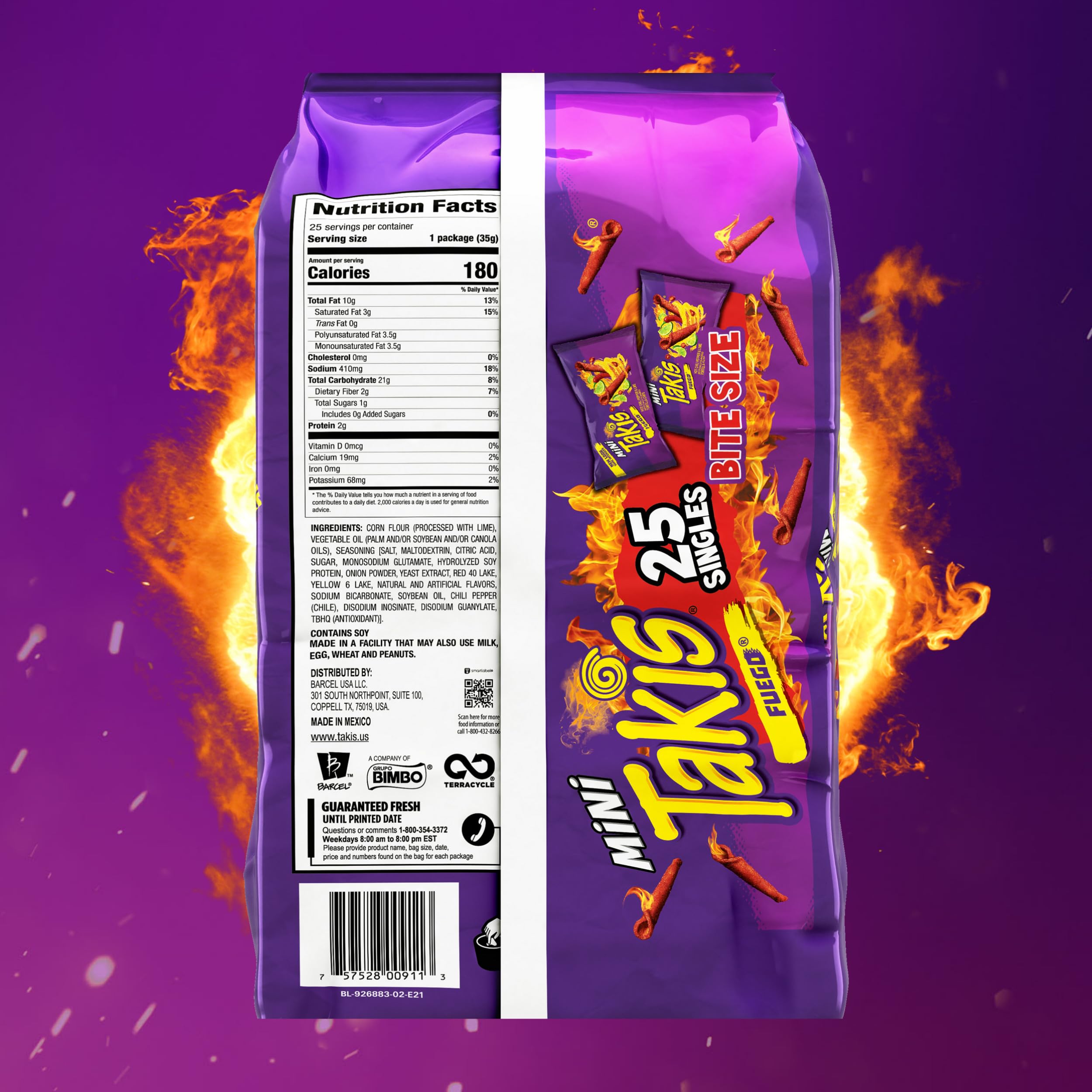 Takis Fuego mini pack bag closeup highlighting lime tang and extreme spice.