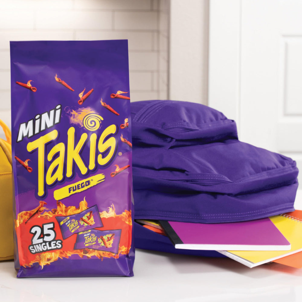Takis Fuego multipack display ideal for restocking office or home pantry.