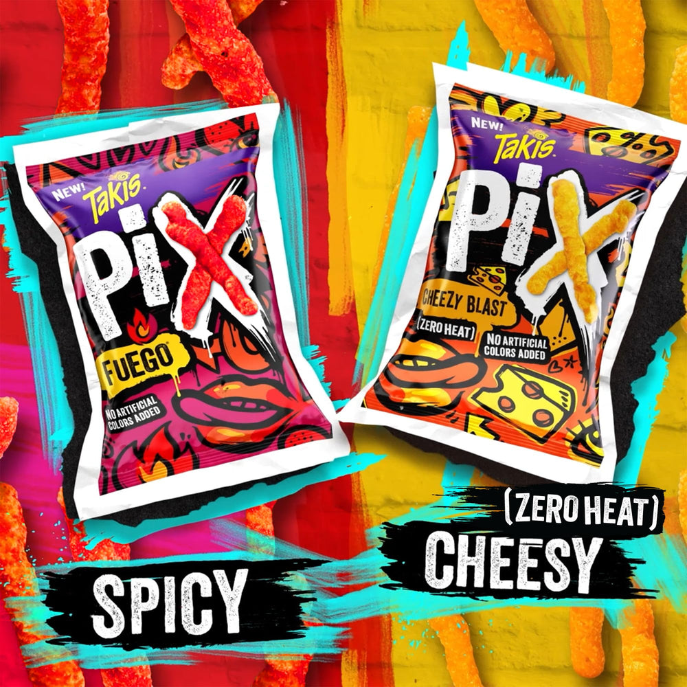 Lifestyle scene with Takis Fuego Pix on table for gaming night and social snacking