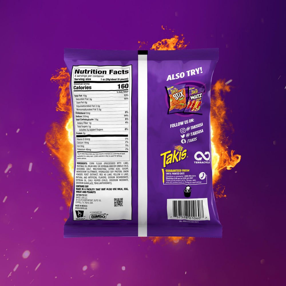Takis Fuego Stix nutritional label and ingredients for informed choices