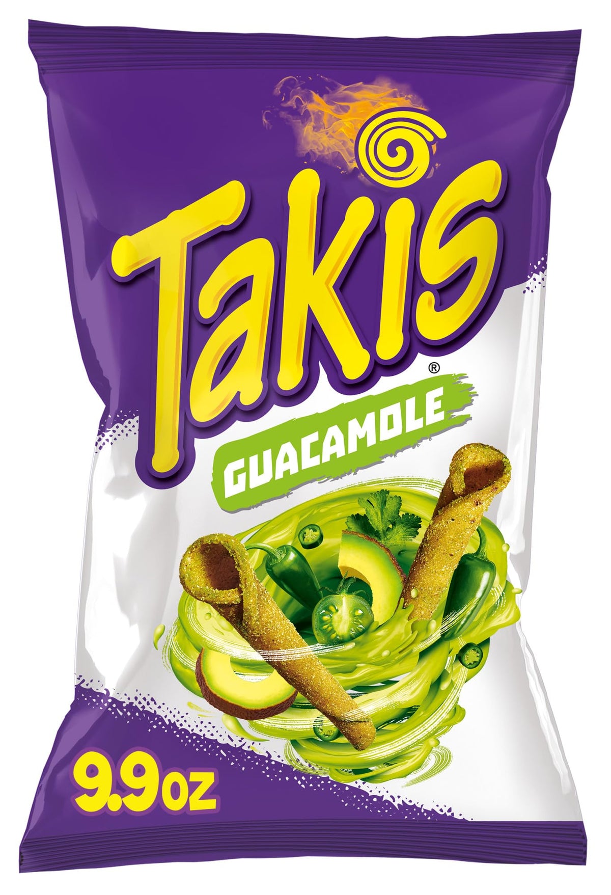 Takis bag front showing guacamole flavor and bold branding, attractive shelf presence