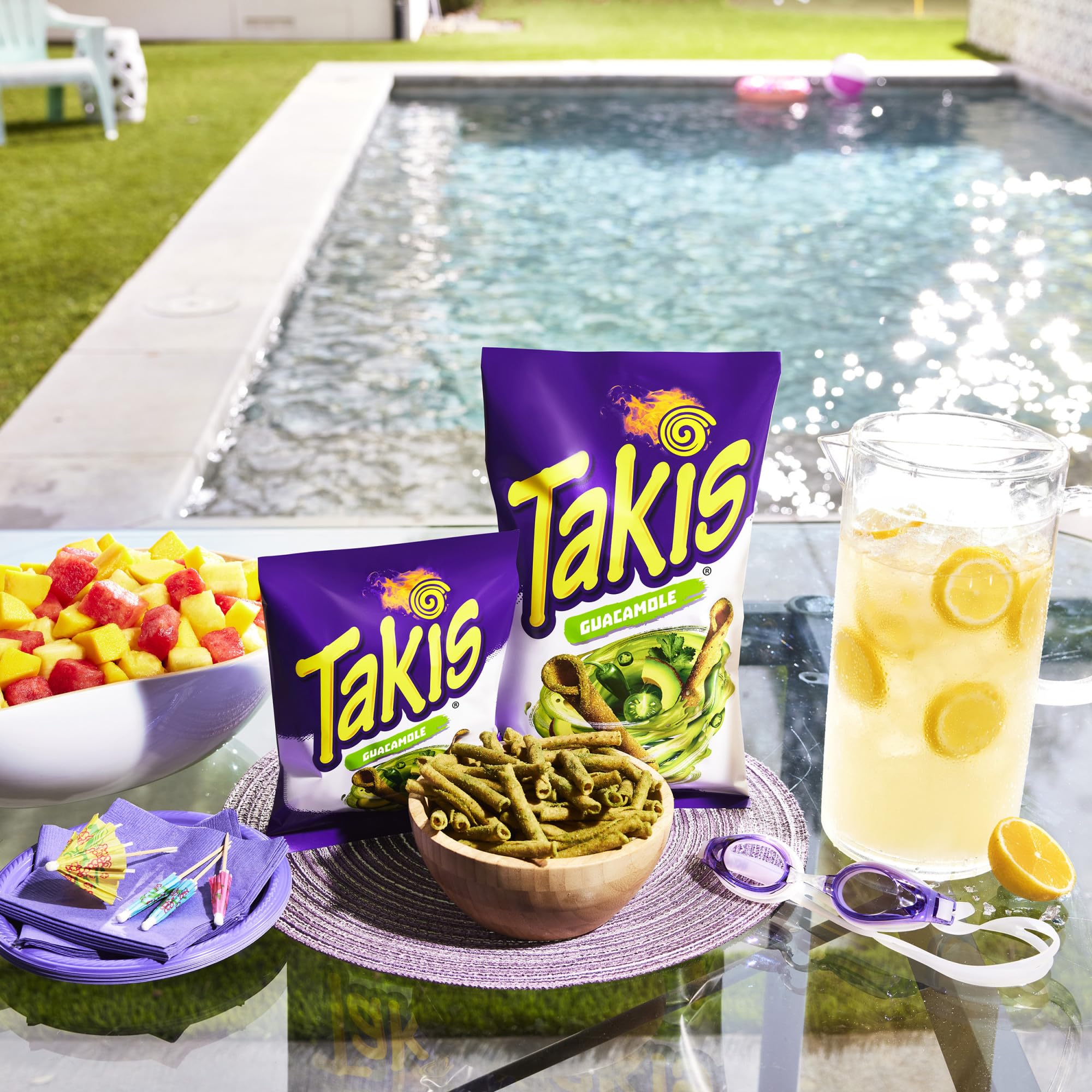 Large bowl of Takis Guacamole on table, Takis ideal for parties and sharing