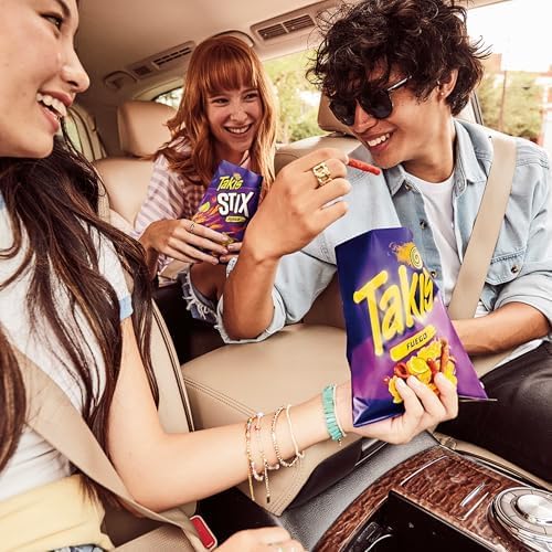 Takis bag next to common objects showing 3.25 oz size and convenience benefit