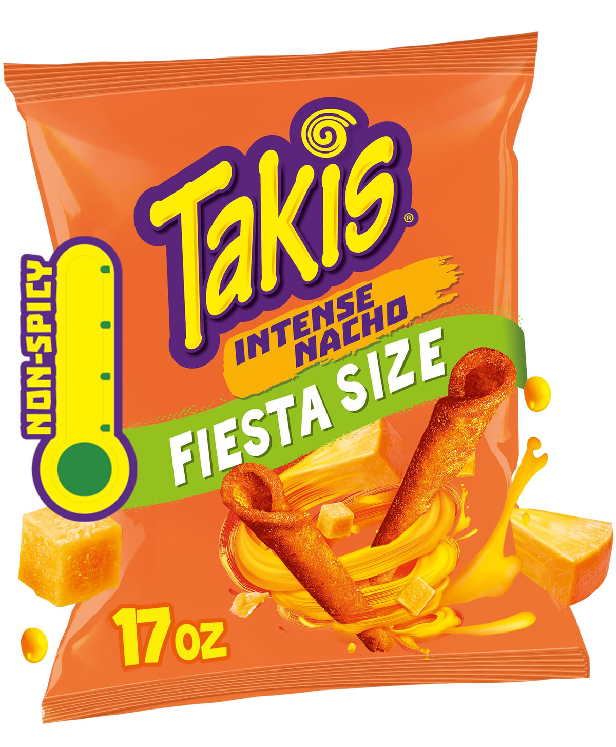 Takis Intense Nacho 17 oz bag front view, ideal party snack with bold cheese flavor.