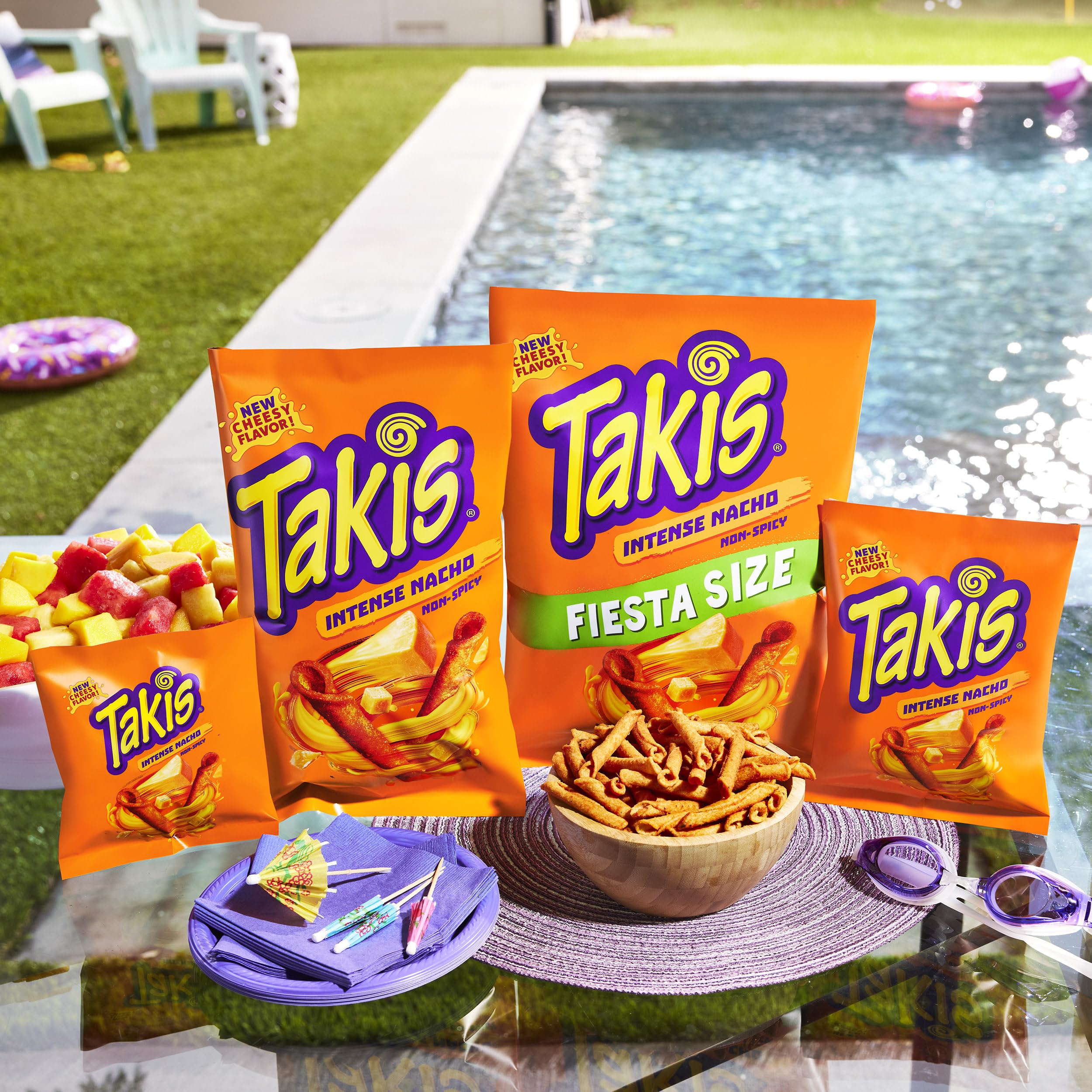 On-the-go Takis Intense Nacho snack during road trips.