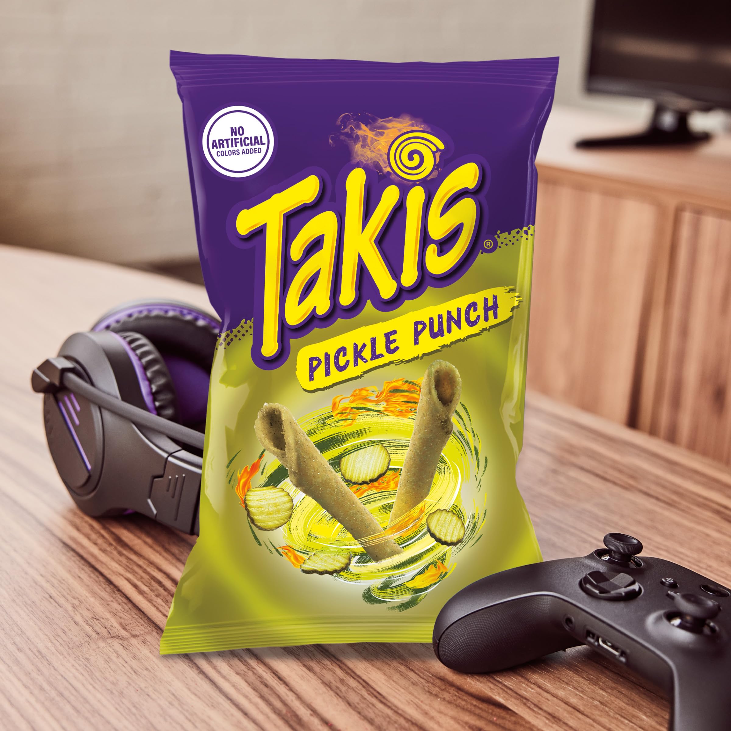 Takis bag next to a ruler for scale benefit: clear size and portion expectations