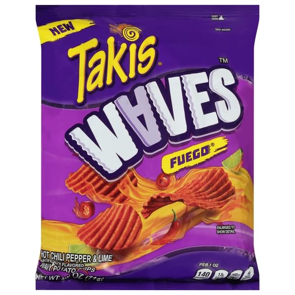 Takis Waves front packaging showing fiery lime flavor and bold chip texture