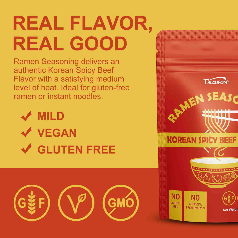 Talcufon Korean Spicy Beef Ramen Seasoning bowl: rich, beefy umami for comfort bowls.