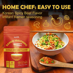 Talcufon Korean Spicy Beef Ramen Seasoning packaging box with gluten-free and vegan-friendly label.