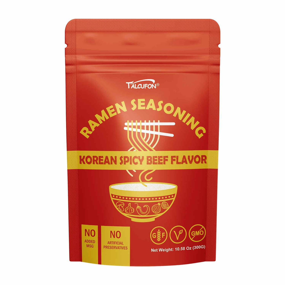 Talcufon Korean Spicy Beef Ramen Seasoning pour — bold flavor boost for quick bowls.