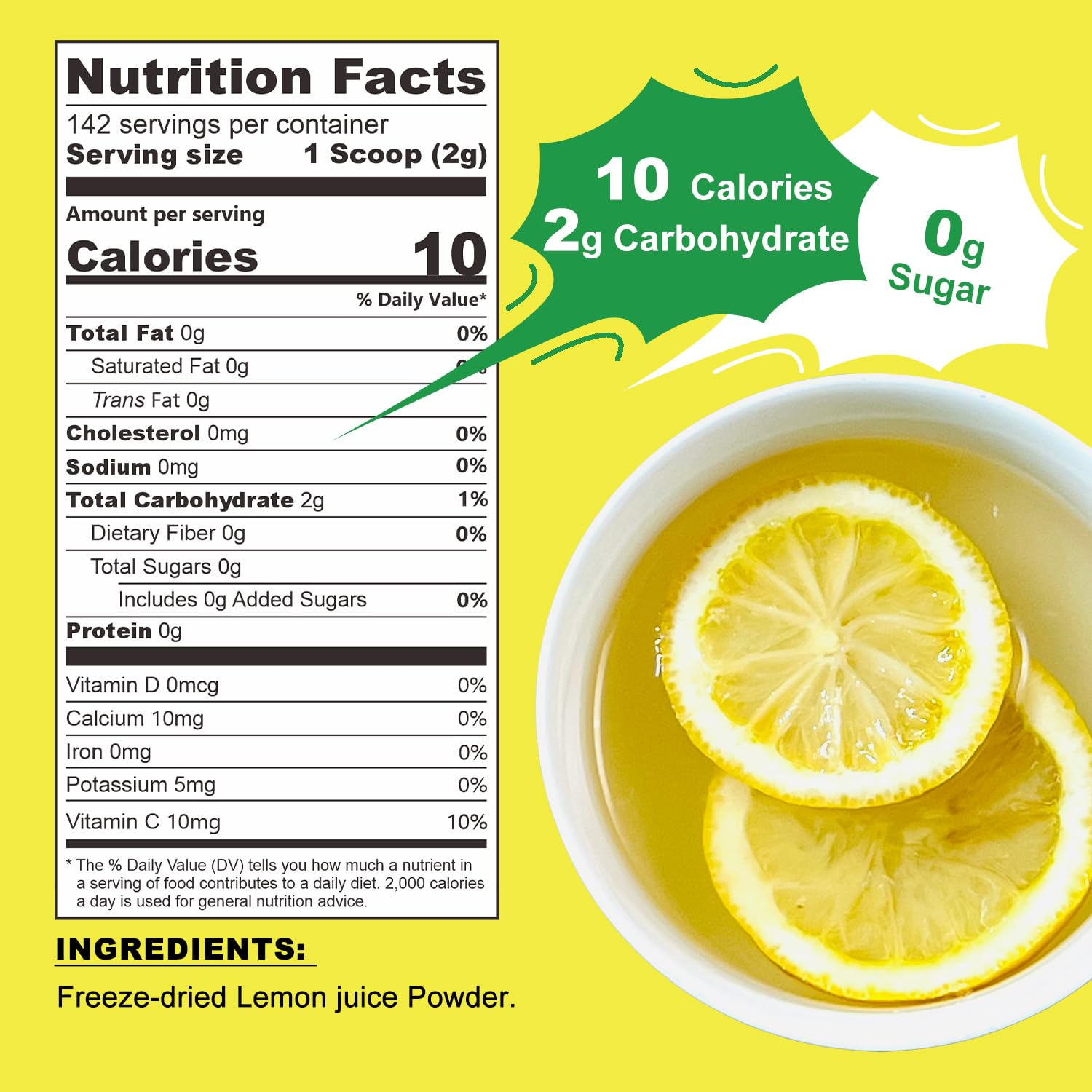 TALCUFON lemon powder packaging close-up emphasizes natural ingredients.