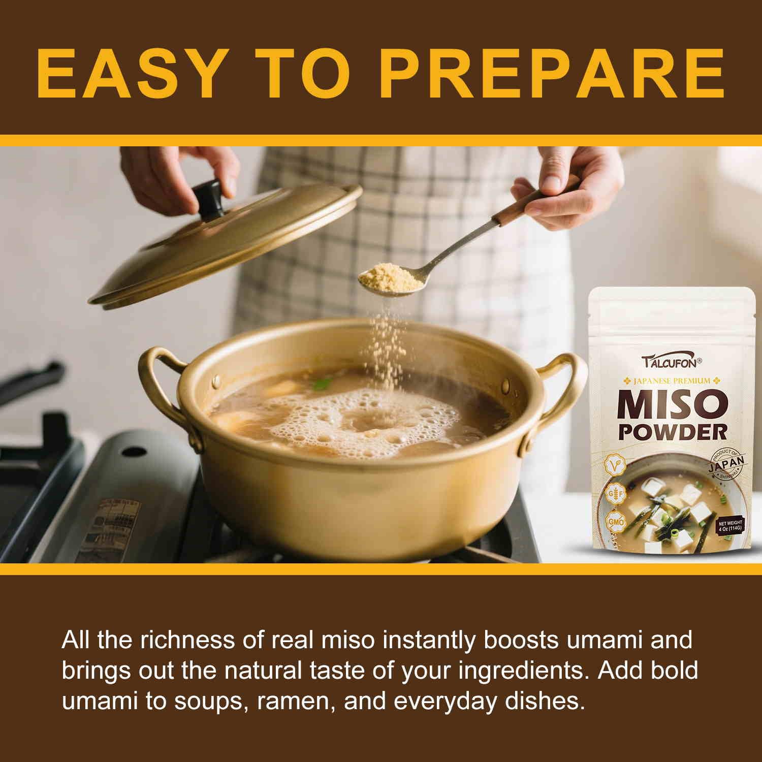 TALCUFON Miso Powder in miso soup delivering quick, mild umami.