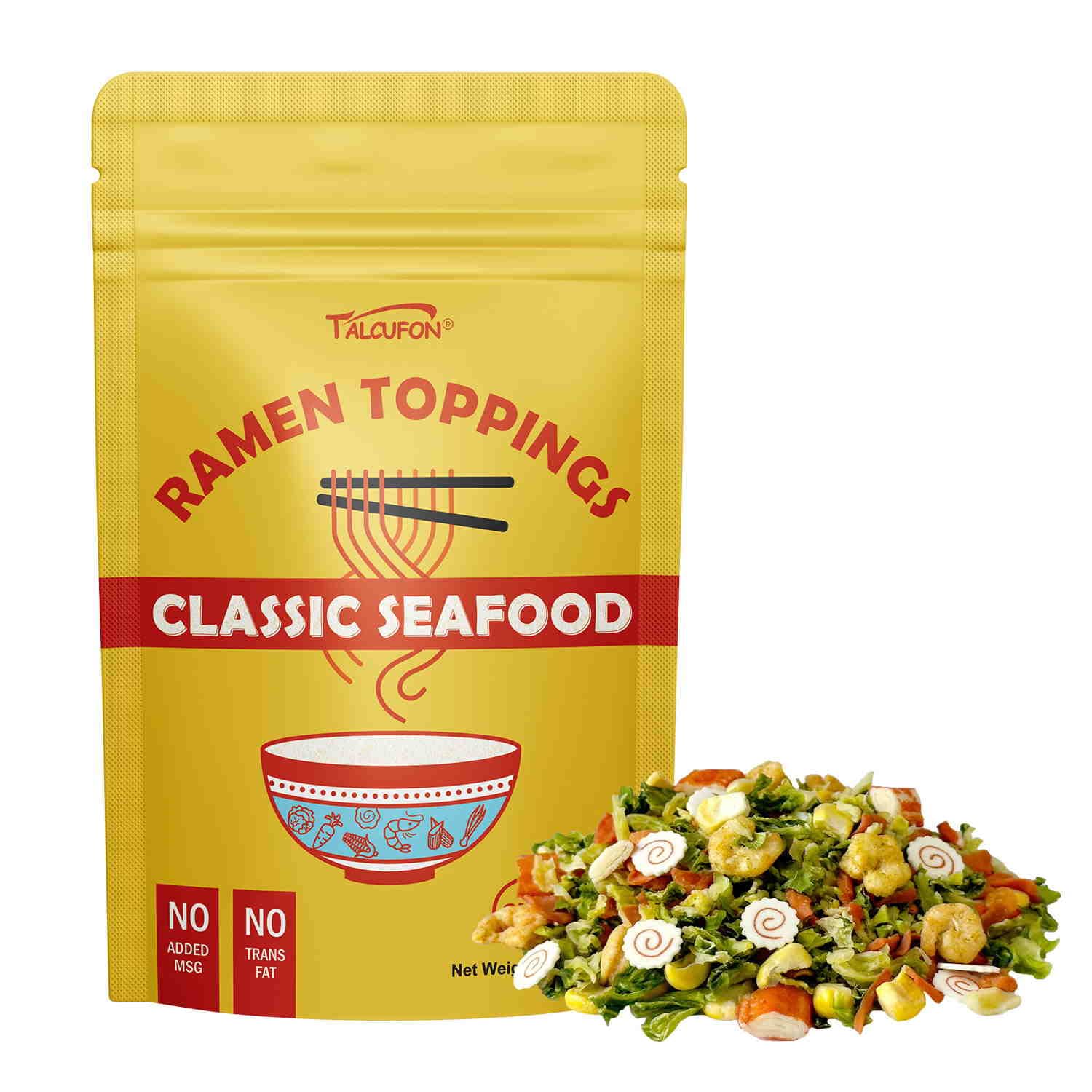 Talcufon ramen toppings 8oz packaging, convenient for quick, ready-to-use meals.