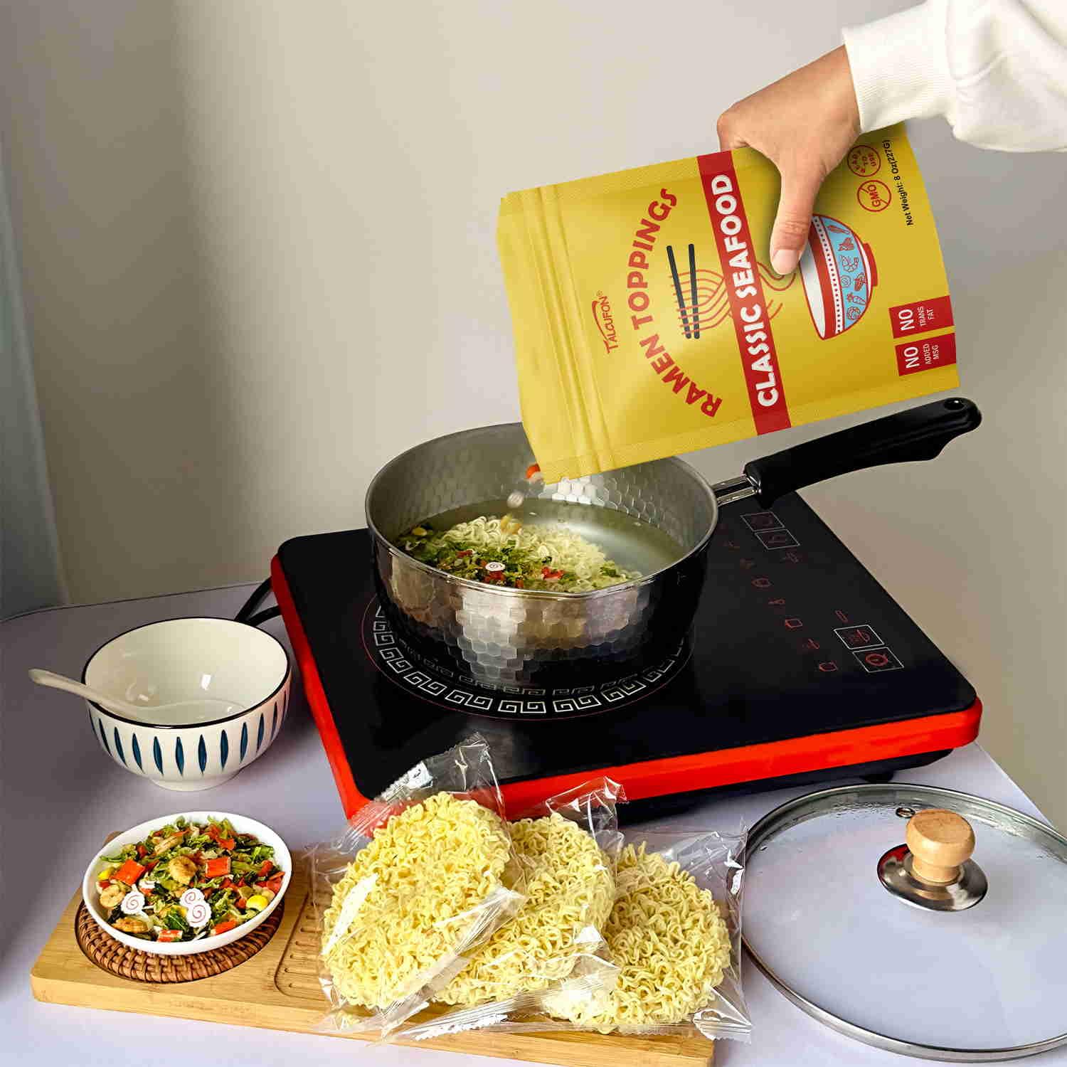 Talcufon ramen toppings long shelf life, ideal for pantry storage.