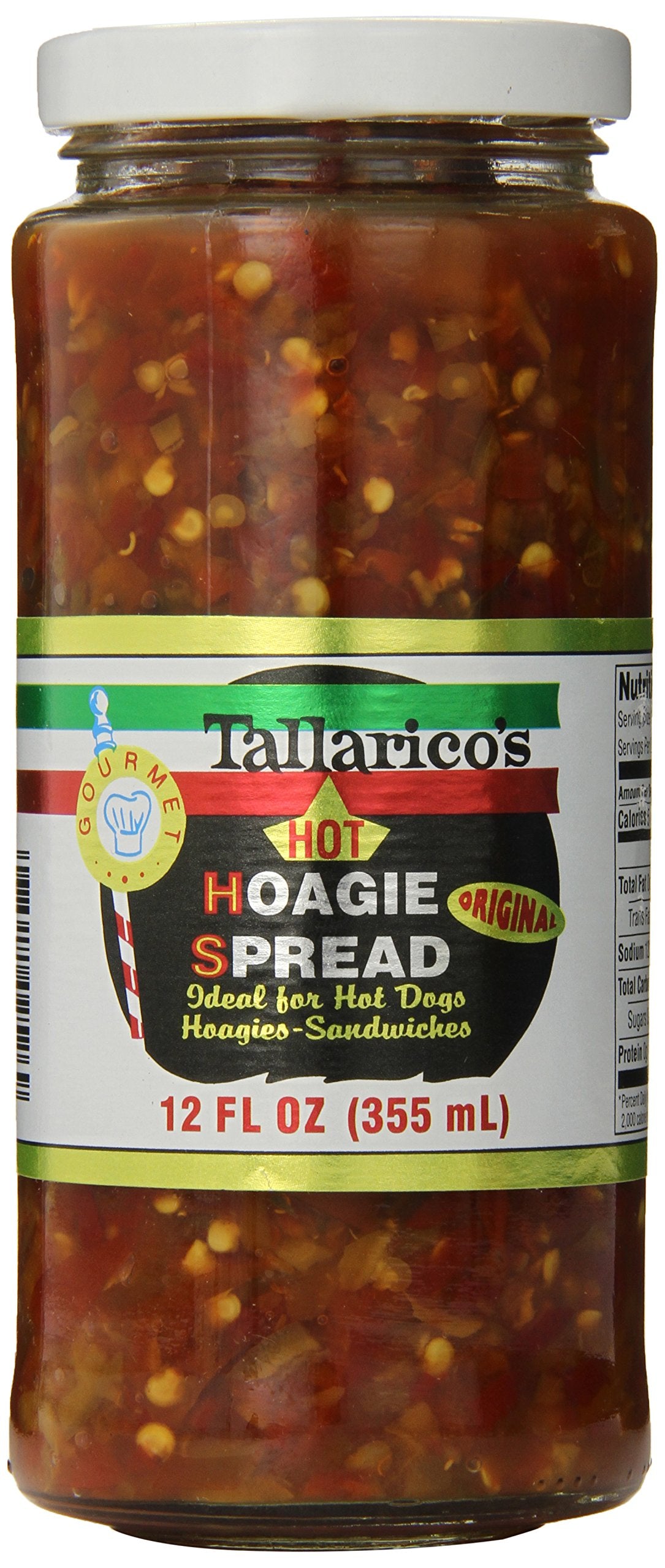 Tallarico's Hot Hoagie Spread jar front for gourmet sandwiches.