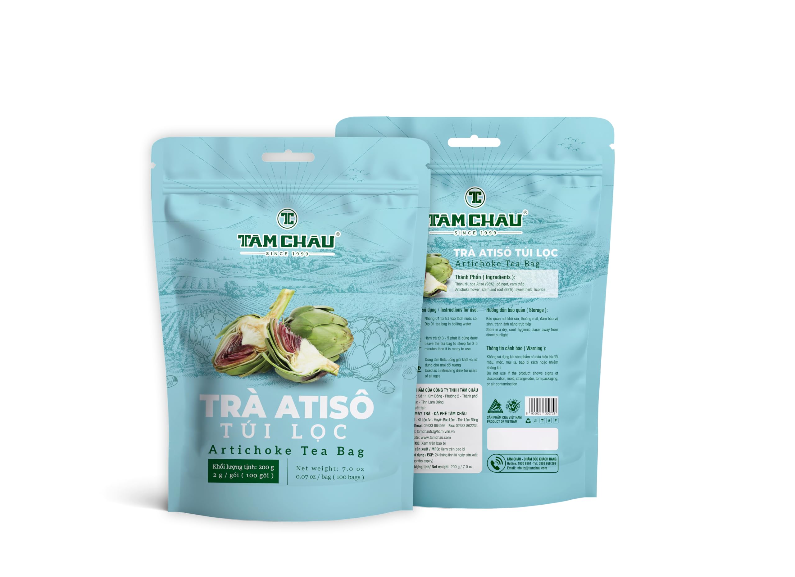 Tam Chau Artichoke Tea teabags in a resealable pack for daily infusion and flavor
