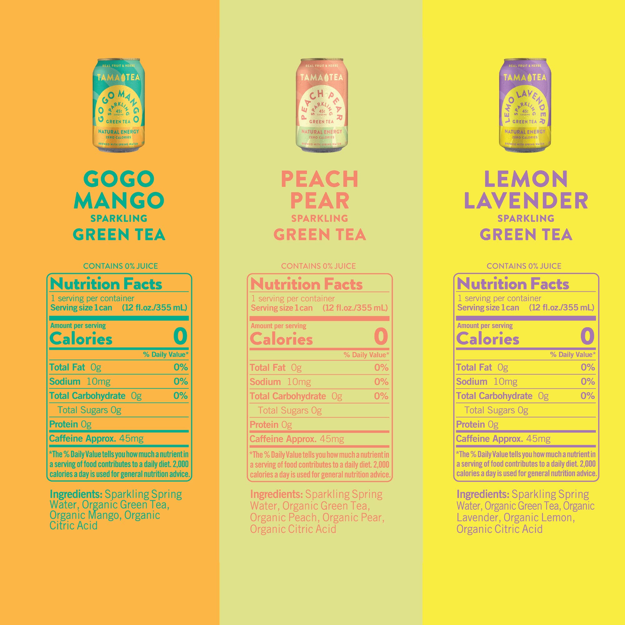 Tama Tea unsweetened sparkling green tea can Go-Go Mango delivers a lively fruity aroma